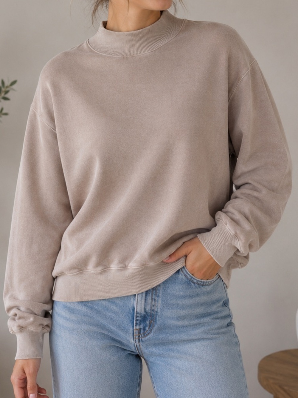 Aerie Blush Mock Neck Sweatshirt XXS Cozy Pullover Beige Pink